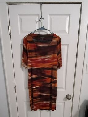 Womens connected apparel Striped Midi Dress in Burnt Orange and Brown